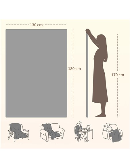 HOMCOM Heated Blanket 180 x 130cm, Electric Throw Blanket with 10 Heat Levels and 10H Timer, Machine Washable Flannel and Cotton - pic 168060 | FastDaddyshop