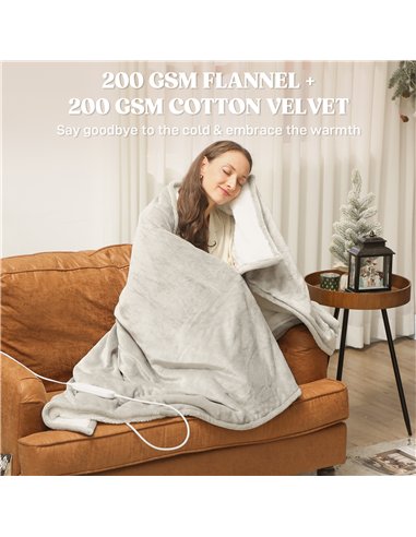 HOMCOM Heated Blanket 180 x 130cm, Electric Throw Blanket with 10 Heat Levels and 10H Timer, Machine Washable Flannel and Cotton