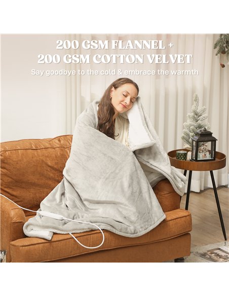 HOMCOM Heated Blanket 180 x 130cm, Electric Throw Blanket with 10 Heat Levels and 10H Timer, Machine Washable Flannel and Cotton - pic 168061 | FastDaddyshop