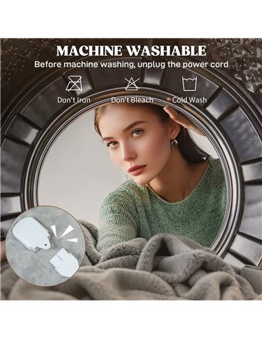 HOMCOM Heated Blanket 180 x 130cm, Electric Throw Blanket with 10 Heat Levels and 10H Timer, Machine Washable Flannel and Cotton