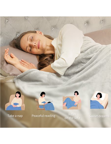 HOMCOM Heated Blanket 180 x 130cm, Electric Throw Blanket with 10 Heat Levels and 10H Timer, Machine Washable Flannel and Cotton - pic 168064 | FastDaddyshop