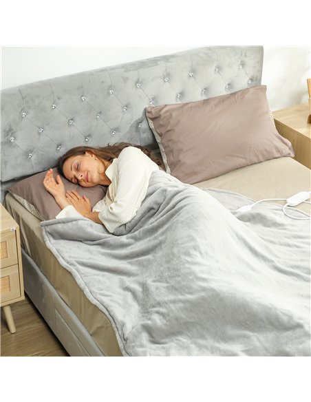 HOMCOM Heated Blanket 180 x 130cm, Electric Throw Blanket with 10 Heat Levels and 10H Timer, Machine Washable Flannel and Cotton - pic 168065 | FastDaddyshop