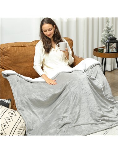 HOMCOM Heated Blanket 180 x 130cm, Electric Throw Blanket with 10 Heat Levels and 10H Timer, Machine Washable Flannel and Cotton