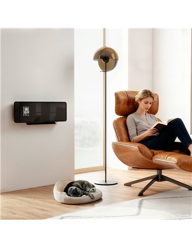 HOMCOM 2000W Ceramic Electric Heater with Fan, Adjustable Thermostat, Wall Mounted - Black