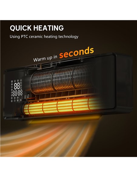 HOMCOM 2000W Ceramic Electric Heater with Fan, Adjustable Thermostat, Wall Mounted - Black - pic 168070 | FastDaddyshop