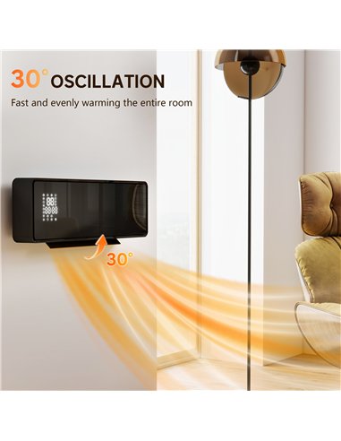 HOMCOM 2000W Ceramic Electric Heater with Fan, Adjustable Thermostat, Wall Mounted - Black