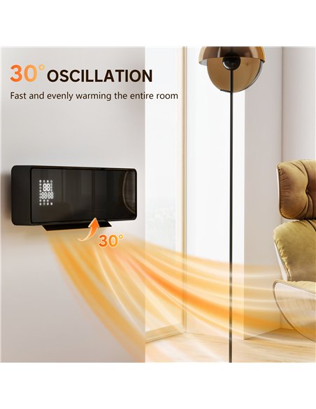 HOMCOM 2000W Ceramic Electric Heater with Fan, Adjustable Thermostat, Wall Mounted - Black - pic 168072 | FastDaddyshop