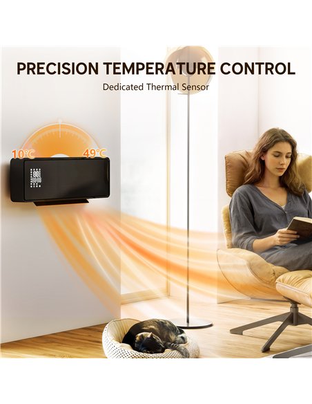 HOMCOM 2000W Ceramic Electric Heater with Fan, Adjustable Thermostat, Wall Mounted - Black - pic 168073 | FastDaddyshop