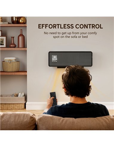 HOMCOM 2000W Ceramic Electric Heater with Fan, Adjustable Thermostat, Wall Mounted - Black