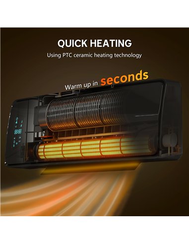 HOMCOM 2000W Ceramic Electric Heater with Fan, Adjustable Thermostat, Wall Mounted - Black