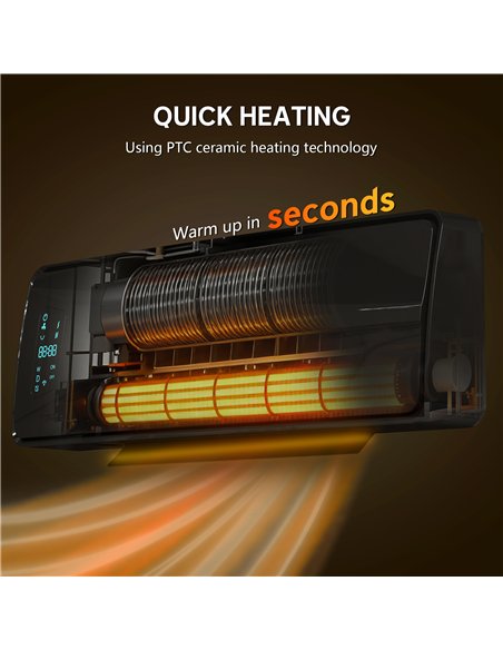 HOMCOM 2000W Ceramic Electric Heater with Fan, Adjustable Thermostat, Wall Mounted - Black - pic 168079 | FastDaddyshop