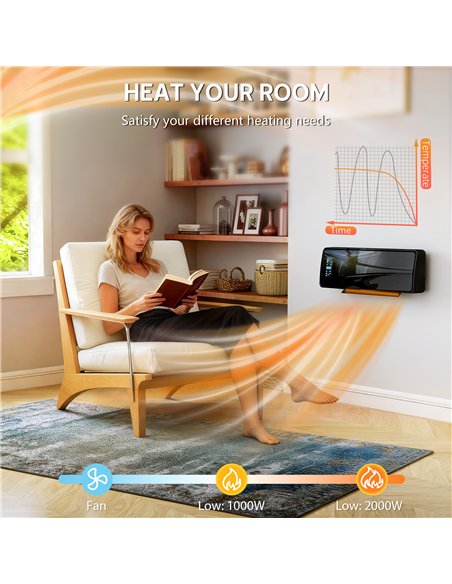 HOMCOM 2000W Ceramic Electric Heater with Fan, Adjustable Thermostat, Wall Mounted - Black - pic 168080 | FastDaddyshop