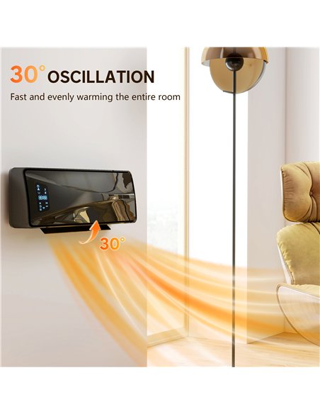 HOMCOM 2000W Ceramic Electric Heater with Fan, Adjustable Thermostat, Wall Mounted - Black - pic 168081 | FastDaddyshop