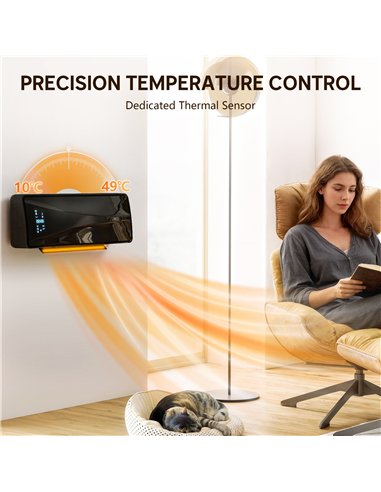 HOMCOM 2000W Ceramic Electric Heater with Fan, Adjustable Thermostat, Wall Mounted - Black