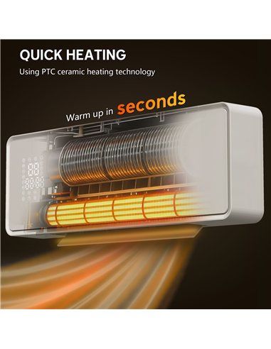 HOMCOM 2000W Ceramic Electric Heater with Fan, Adjustable Thermostat, Wall Mounted - White
