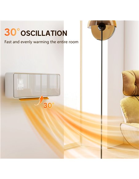 HOMCOM 2000W Ceramic Electric Heater with Fan, Adjustable Thermostat, Wall Mounted - White - pic 168090 | FastDaddyshop