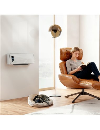 HOMCOM 2000W Ceramic Electric Heater with Fan, Adjustable Thermostat, Wall Mounted - White