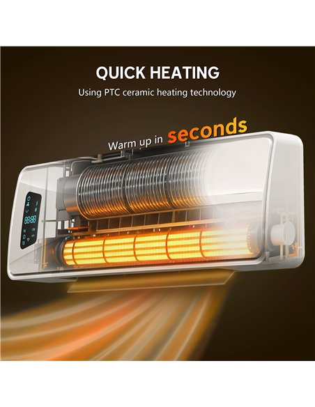 HOMCOM 2000W Ceramic Electric Heater with Fan, Adjustable Thermostat, Wall Mounted - White - pic 168097 | FastDaddyshop