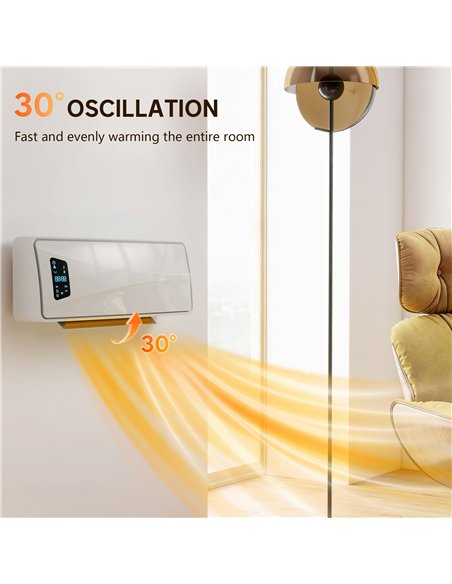 HOMCOM 2000W Ceramic Electric Heater with Fan, Adjustable Thermostat, Wall Mounted - White - pic 168099 | FastDaddyshop