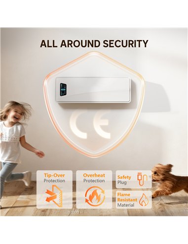 HOMCOM 2000W Ceramic Electric Heater with Fan, Adjustable Thermostat, Wall Mounted - White