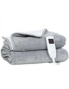 HOMCOM Heated Electric Blanket, Warm Throw Blanket with 5 Heating Levels, 10 Hour Auto-Off Timer, Grey