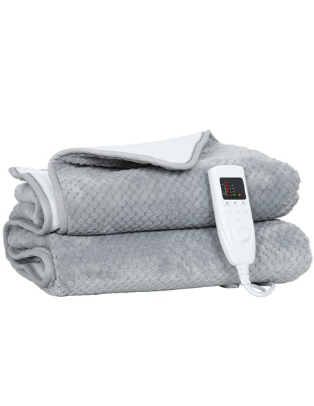 HOMCOM Heated Electric Blanket, Warm Throw Blanket with 5 Heating Levels, 10 Hour Auto-Off Timer, Grey - pic 168103 | FastDaddyshop