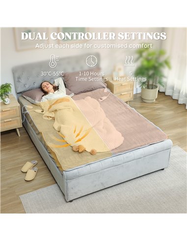 HOMCOM Heated Electric Blanket, Warm Throw Blanket with 5 Heating Levels, 10 Hour Auto-Off Timer, Grey