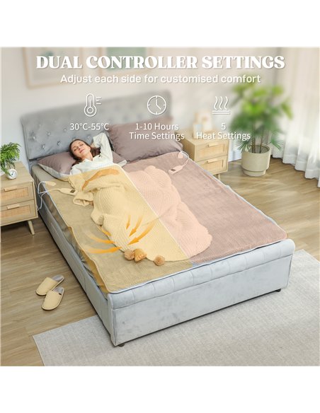 HOMCOM Heated Electric Blanket, Warm Throw Blanket with 5 Heating Levels, 10 Hour Auto-Off Timer, Grey - pic 168107 | FastDaddyshop