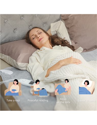 HOMCOM Heated Electric Blanket, Warm Throw Blanket with 5 Heating Levels, 10 Hour Auto-Off Timer, Grey