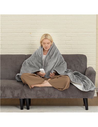 HOMCOM Electric Heated Blanket Throw 140 x 160cm with Dual Controllers, Machine Washable Heated Throw Blanket with Ultra Soft Fl