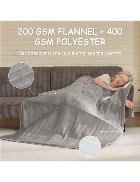 HOMCOM Electric Heated Blanket Throw 140 x 160cm with Dual Controllers, Machine Washable Heated Throw Blanket with Ultra Soft Fl - pic 168115 | FastDaddyshop
