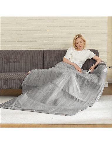 HOMCOM Electric Heated Blanket Throw 140 x 160cm with Dual Controllers, Machine Washable Heated Throw Blanket with Ultra Soft Fl