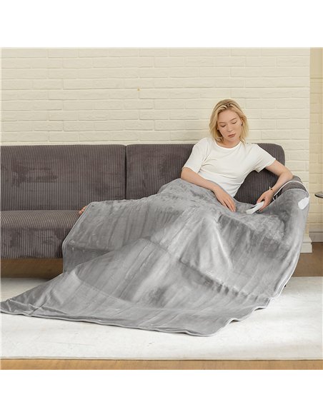HOMCOM Electric Heated Blanket Throw 140 x 160cm with Dual Controllers, Machine Washable Heated Throw Blanket with Ultra Soft Fl - pic 168119 | FastDaddyshop