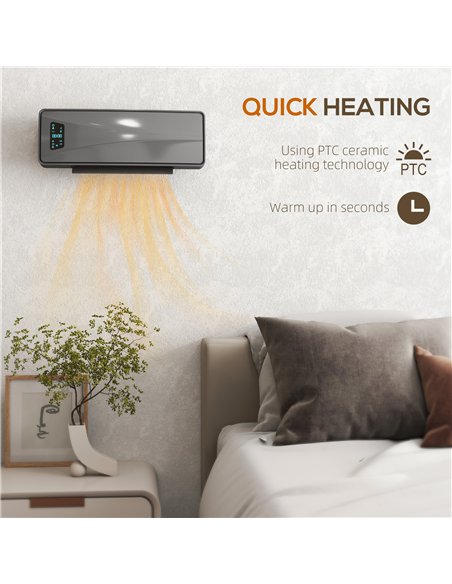 HOMCOM 2000W Ceramic Electric Heater with Fan, Adjustable Thermostat, Wall Mounted - Grey - pic 168124 | FastDaddyshop