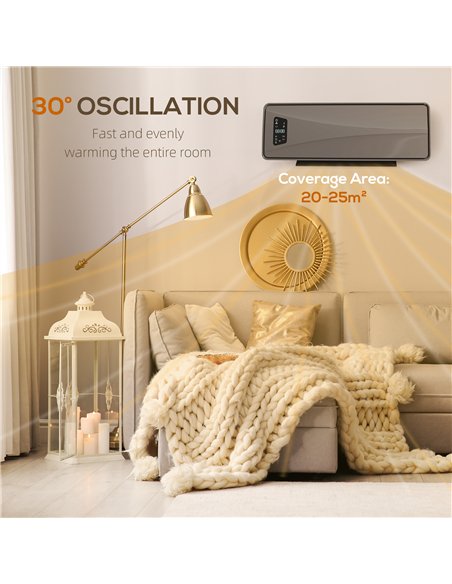 HOMCOM 2000W Ceramic Electric Heater with Fan, Adjustable Thermostat, Wall Mounted - Grey - pic 168126 | FastDaddyshop