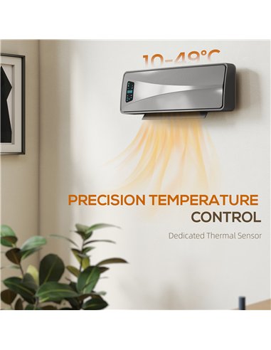 HOMCOM 2000W Ceramic Electric Heater with Fan, Adjustable Thermostat, Wall Mounted - Grey
