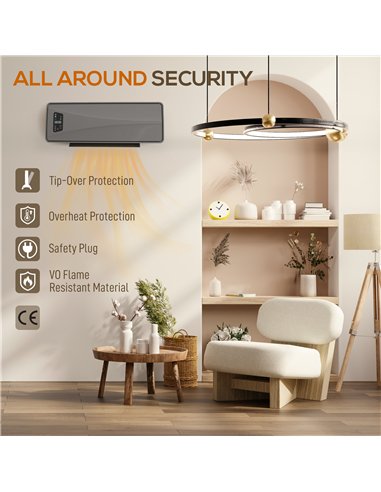 HOMCOM 2000W Ceramic Electric Heater with Fan, Adjustable Thermostat, Wall Mounted - Grey