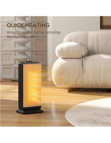 HOMCOM 2000W Ceramic Electric Heater with Fan, Oscillation - Black