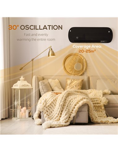 HOMCOM 2000W Ceramic Electric Heater with Fan, Adjustable Thermostat, Wall Mounted - Black