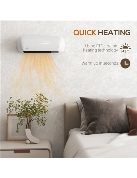 HOMCOM 2000W Ceramic Electric Heater with Fan, Adjustable Thermostat, Wall Mounted - White - pic 168196 | FastDaddyshop