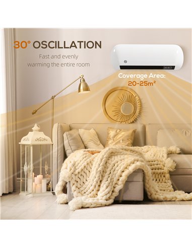 HOMCOM 2000W Ceramic Electric Heater with Fan, Adjustable Thermostat, Wall Mounted - White