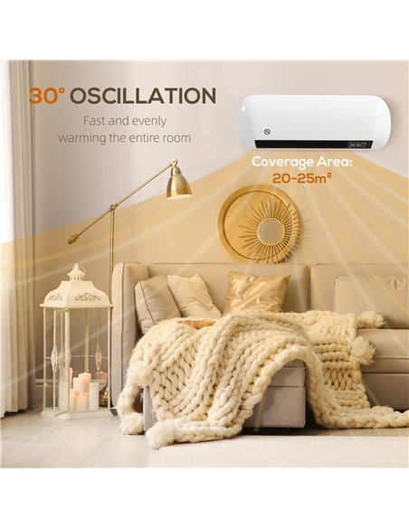 HOMCOM 2000W Ceramic Electric Heater with Fan, Adjustable Thermostat, Wall Mounted - White - pic 168198 | FastDaddyshop