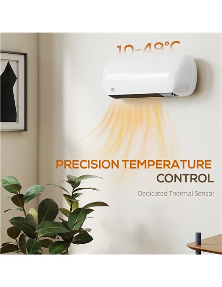 HOMCOM 2000W Ceramic Electric Heater with Fan, Adjustable Thermostat, Wall Mounted - White - pic 168199 | FastDaddyshop