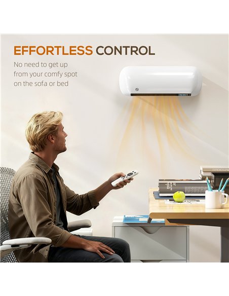 HOMCOM 2000W Ceramic Electric Heater with Fan, Adjustable Thermostat, Wall Mounted - White - pic 168200 | FastDaddyshop