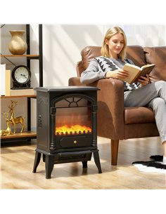 HOMCOM Electric Fireplace Stove Heater with 3D Flame Effect, 2000W/1000W, Freestanding Portable Fireplace with Adjustable Thermo 2