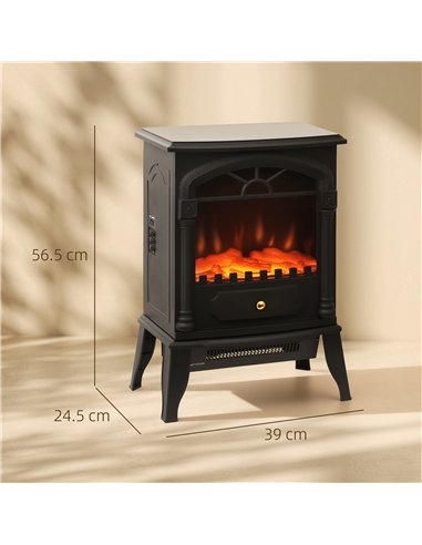 HOMCOM Electric Fireplace Stove Heater with 3D Flame Effect, 2000W/1000W, Freestanding Portable Fireplace with Adjustable Thermo