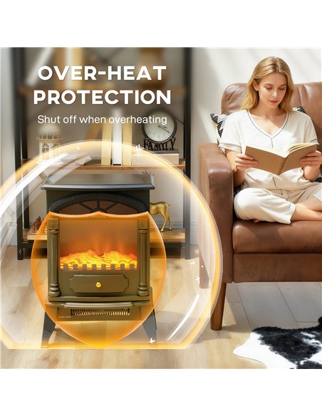 HOMCOM Electric Fireplace Stove Heater with 3D Flame Effect, 2000W/1000W, Freestanding Portable Fireplace with Adjustable Thermo - pic 168207 | FastDaddyshop