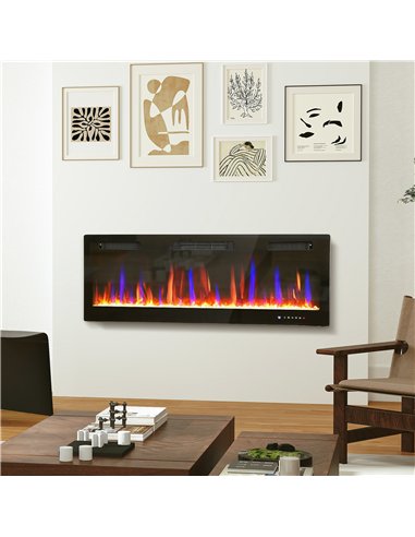 HOMCOM 50" Ultra-Slim Electric Fireplace, Wall Mounted and Recessed, 900W/1800W