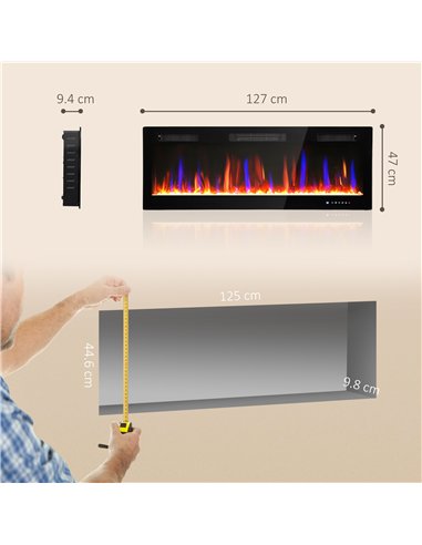 HOMCOM 50" Ultra-Slim Electric Fireplace, Wall Mounted and Recessed, 900W/1800W