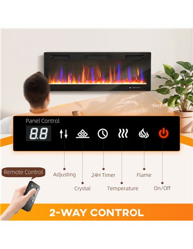 HOMCOM 50" Ultra-Slim Electric Fireplace, Wall Mounted and Recessed, 900W/1800W